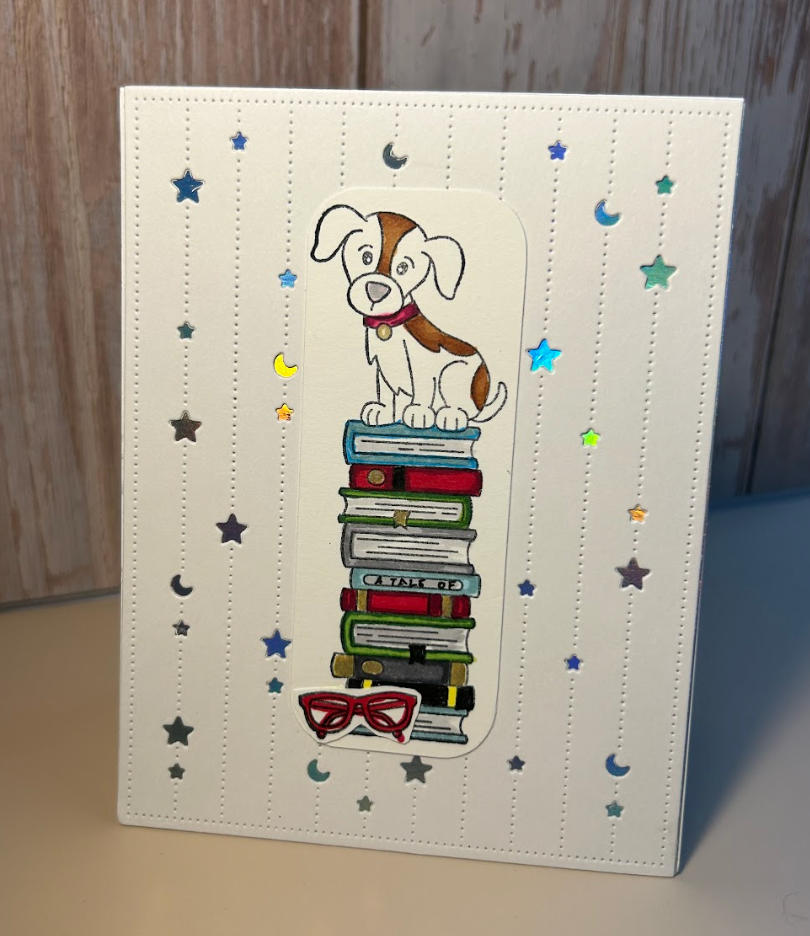 Dog Sitting on Stack of Books