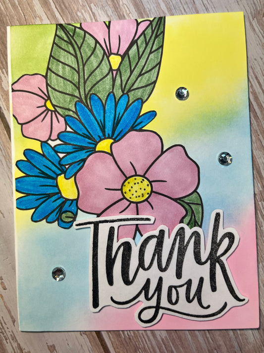 Thank You Hand Colored Flowers