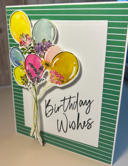 Happy Birthday- Balloons and Green Stripes