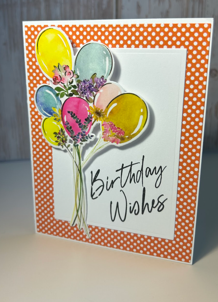 Happy Birthday- Balloons and Orange Polka Dots