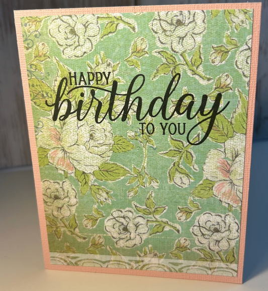 Happy Birthday- Green and Dusty Pink Roses