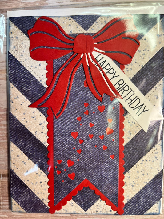 Happy Birthday-Red Bow White & Blue