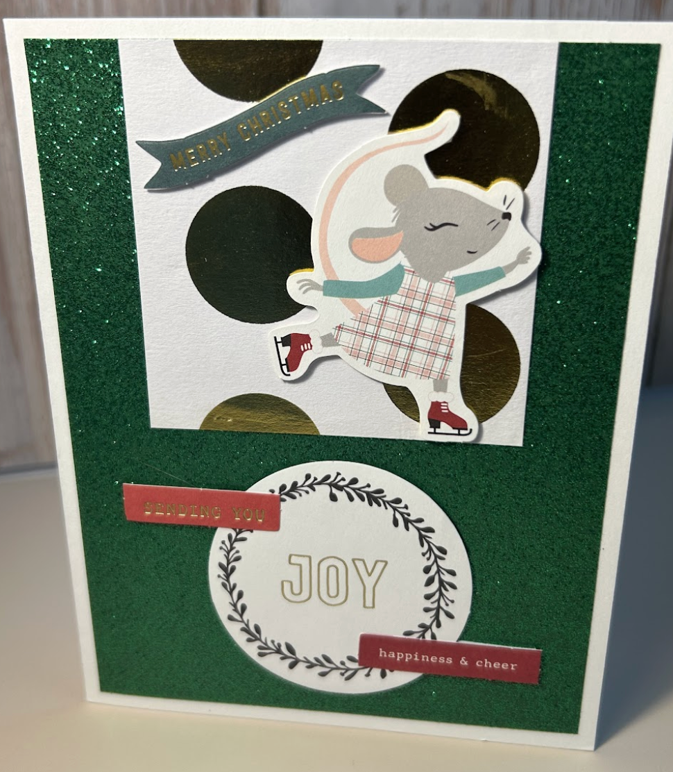 Merry Christmas, Sending You Joy, Happiness & Cheer- Mouse and Green Sparkle